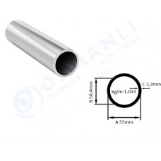 Alüminyum Boru Dış Çap 55mm  Et Kalınlık 2,3mm
